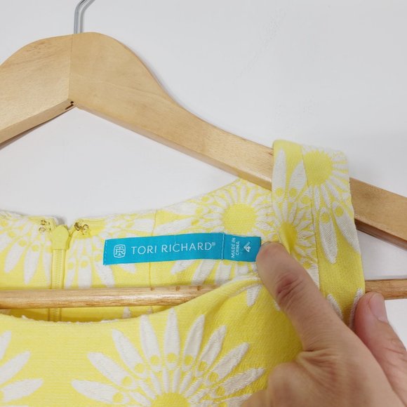 Tori Richard Yellow White Floral Fit & Flare Mini Dress Pocket Cotton Blend Sz 4 - Picture 9 of 13